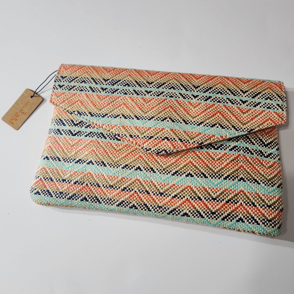 New With Tags 3am Forever Clutch Purse Envelope Flap Close Woven Chevron Pattern